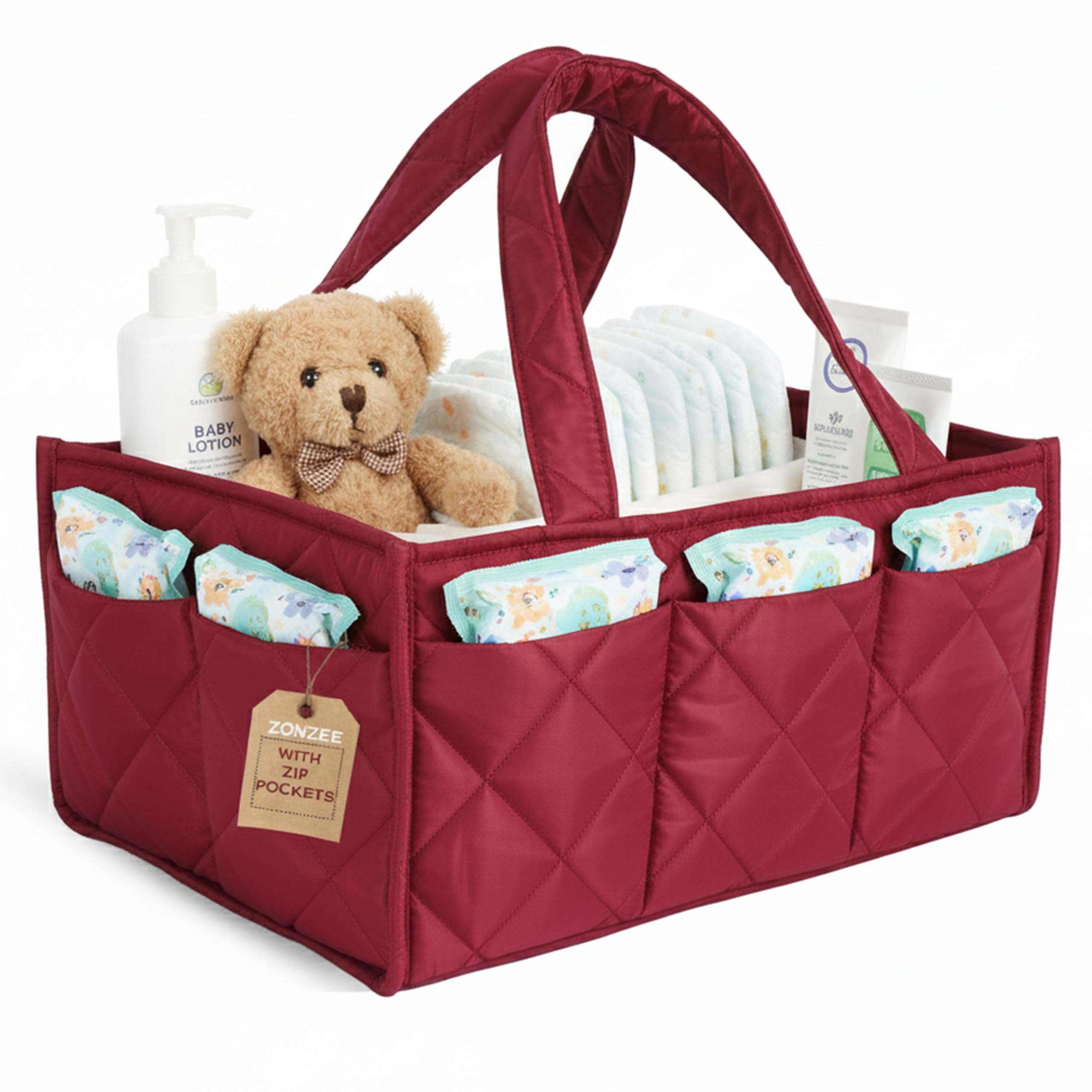 Baby Diaper Caddy Organizer, Nursery Storage Basket for Newborn Essentials, Travel Baby Basket for Diapers Baby Wipes, Organizer Tote Bag Storage Bin, Baby Shower Gifts (Pink)