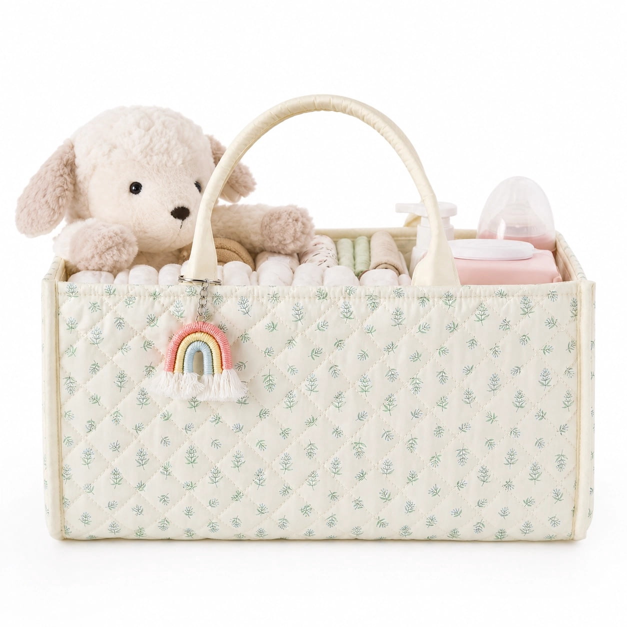 Baby Diaper Caddy Organizer, with Removable Divider Portable Stylish Nursery Storage Basket, Newborn Essentials, Newborn Caddie Car Travel，Botanical Floral