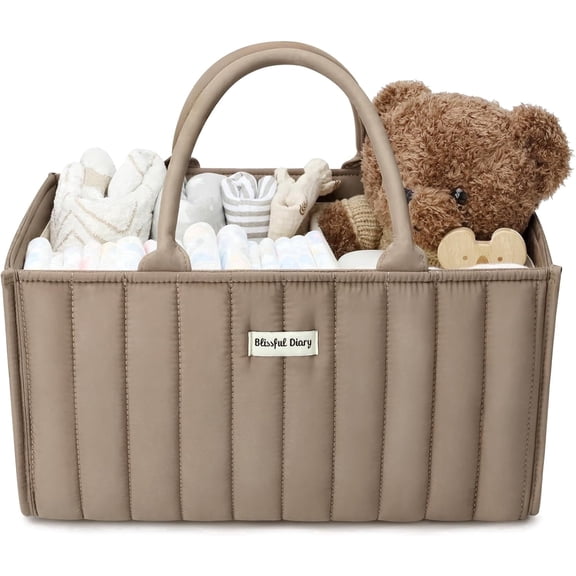 Blissful Diary Diaper Caddy Organizer,Baby Baskets for Baby Shower, Portable Nursery Changing Table Organizer, Diaper Bag, Infant Newborn Essentials Gift, Baby Registry Must Have, Taupe