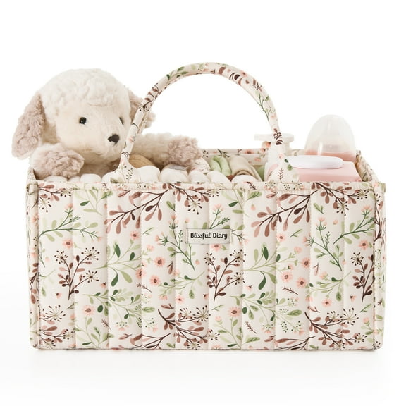 Baby Diaper Caddy Organizer, Stylish Storage Basket for Newborn Essentials and Diaper Station, Gift for Baby Shower and Registry Must-Have, Pastoral Daisy