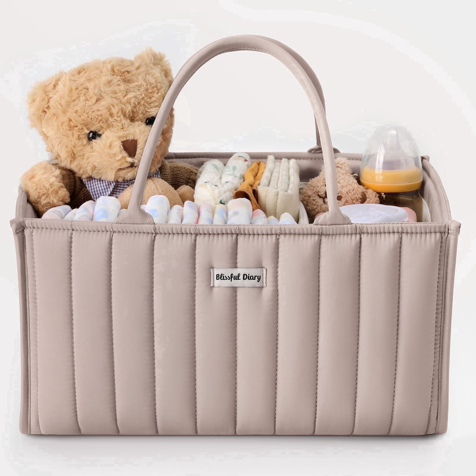 Blissful Diary Diaper Caddy Organizer,Baby Baskets for Baby Shower, Portable Nursery Changing Table Organizer, Diaper Bag, Infant Newborn Essentials Gift, Baby Registry Must Have, Greige