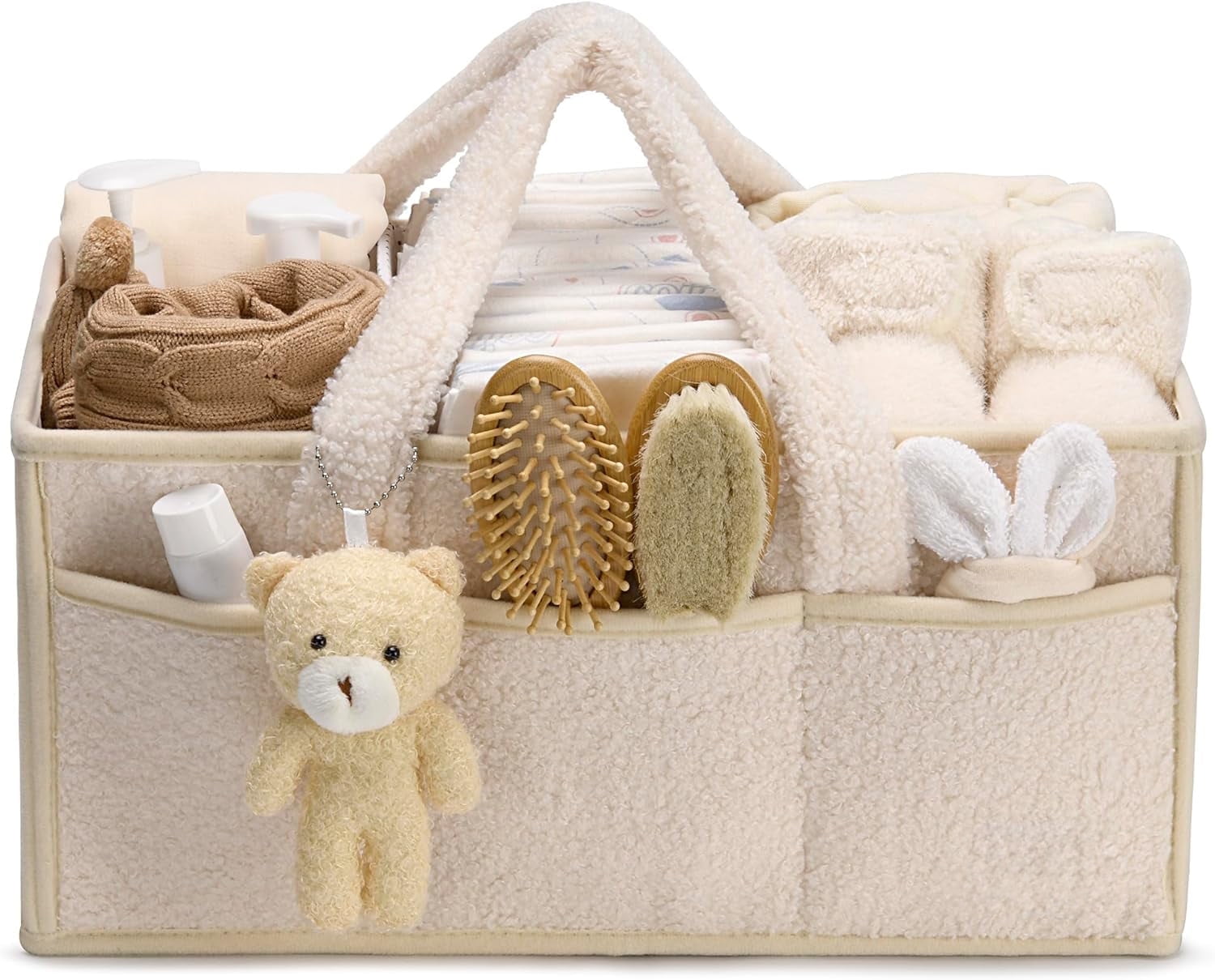Baby Diaper Caddy Organizer for Changing Table Baby Storage Basket for Diapers and Baby Wipes Gift for Baby Shower Nursery Diaper Organizer(Ivory)