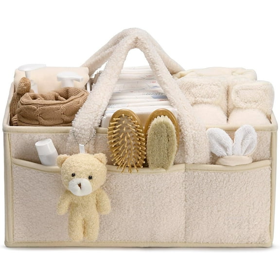 Baby Diaper Caddy Organizer for Changing Table Baby Storage Basket for Diapers and Baby Wipes Gift for Baby Shower Nursery Diaper Organizer(Ivory)