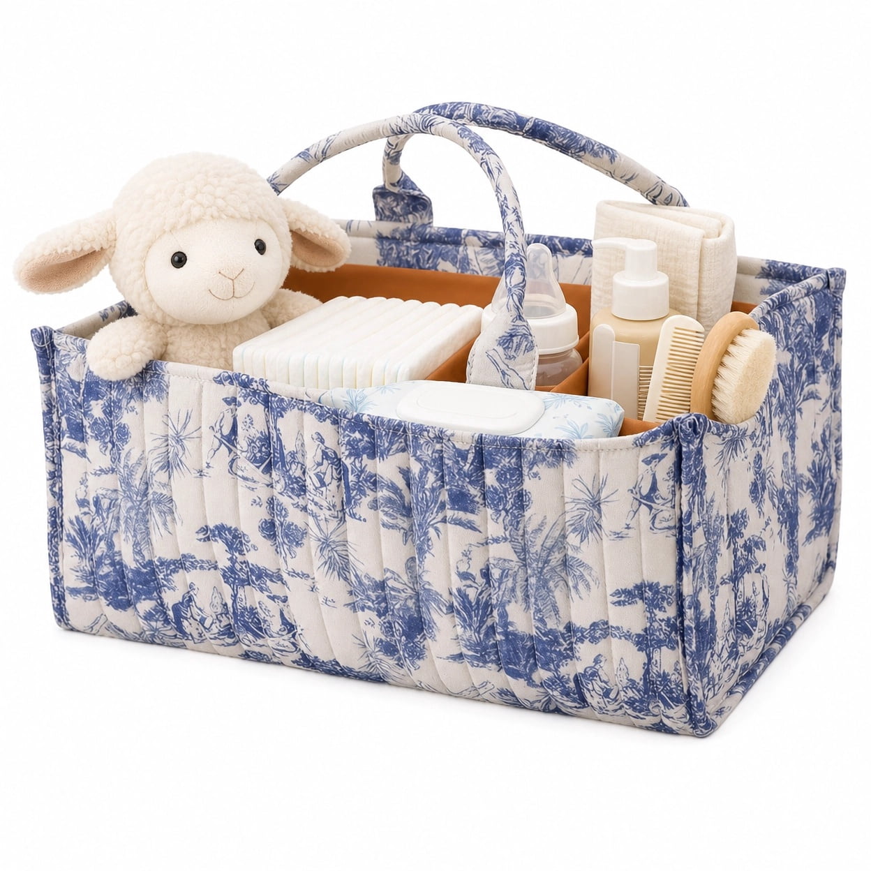 Baby Diaper Caddy Organizer, with Removable Divider Portable Stylish Nursery Storage Basket, Newborn Essentials, Newborn Caddie Car Travel，Blue