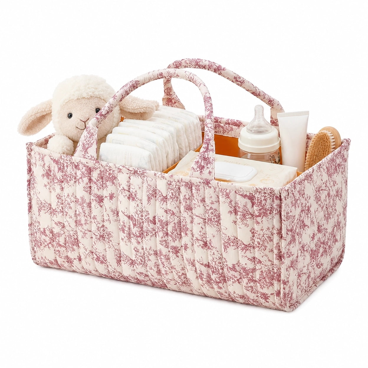 Baby Diaper Caddy Organizer, with Removable Divider Portable Stylish Nursery Storage Basket, Newborn Essentials, Newborn Caddie Car Travel，Pink