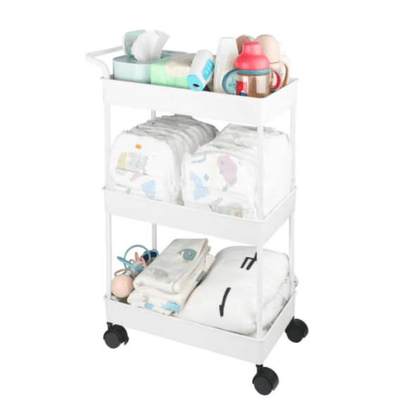 Baby Diaper Caddy, Plastic Movable Cart for Newborn Nursery Essentials ...