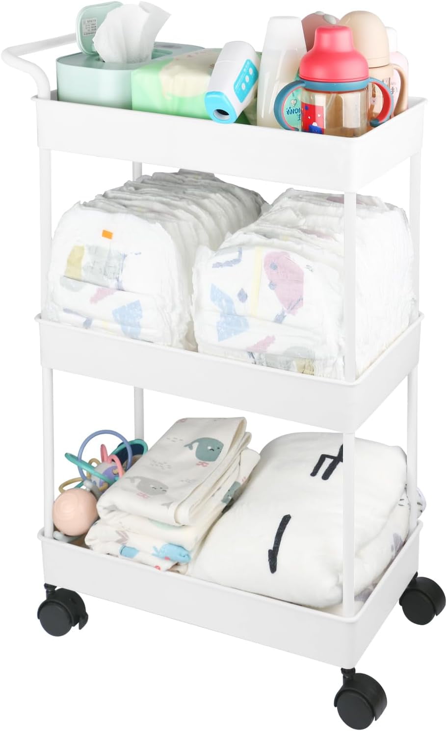 Baby Diaper Caddy, Plastic Movable Cart for Newborn Nursery Essentials