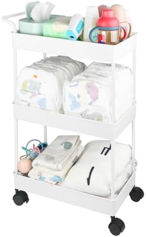 Baby Diaper Caddy, Plastic Movable Cart for Newborn Nursery Essentials Diaper Storage Caddy Organizer for Changing Table & Crib, Easy to Assemble