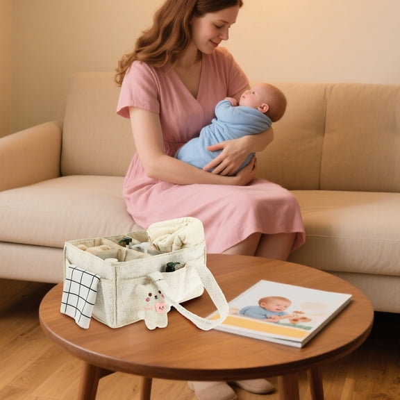 Baby Diaper Caddy Soft Plush Diaper Caddy Organizer with Handle Versatile Portable Baby Organizer for Toy Clothes Wipe Changing Pad