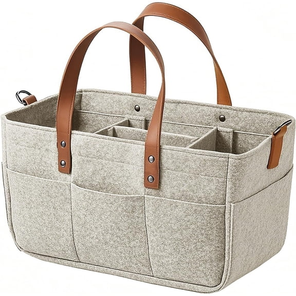 Baby Diaper Storage Bag, Multi-Compartment Felt Bag, Foldable Tote with Handles, Diaper Organizer