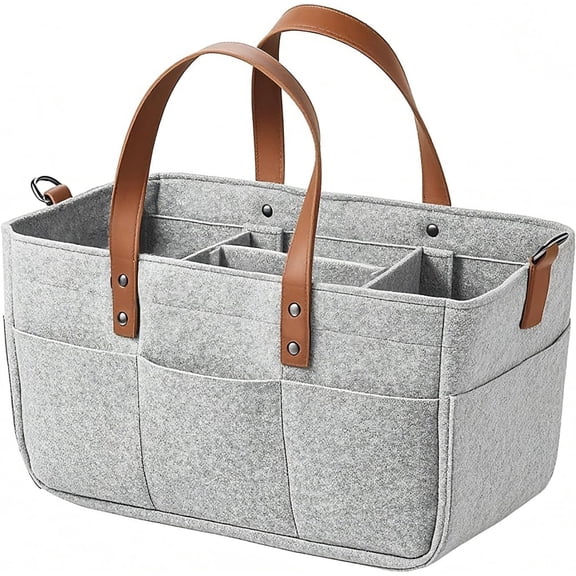 Baby Diaper Storage Bag, Multi-Compartment Felt Bag, Foldable Tote with Handles, Diaper Organizer