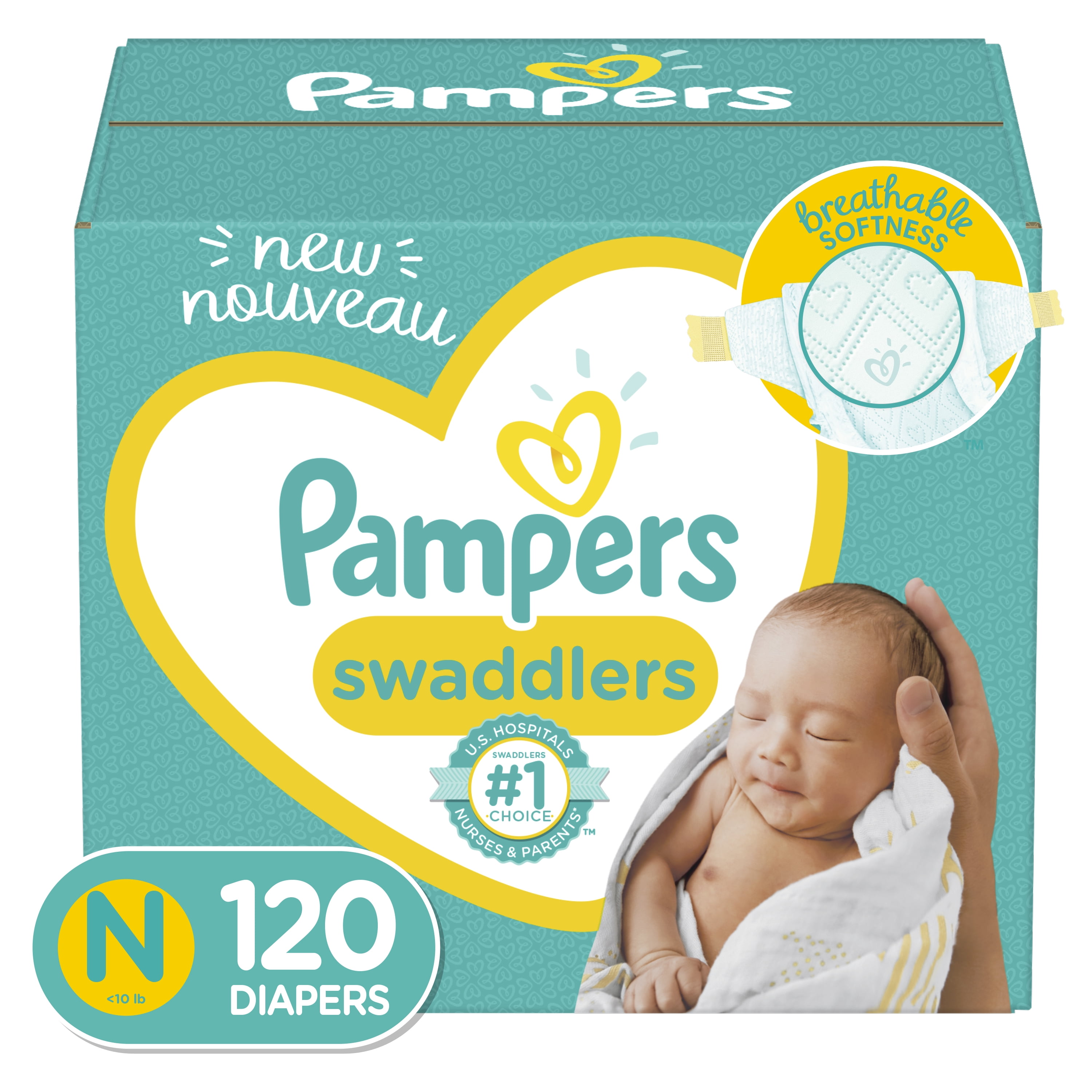 Baby Diapers Newborn/Size 0 (< 10 lb), 120 Count - Pampers Swaddlers,  ONE MONTH SUPPLY (Packaging May Vary) Newborn 