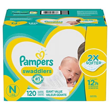 Baby Diapers Newborn/Size 0 (< 10 lb), 120 Count - Pampers Swaddlers, ONE MONTH SUPPLY (Packaging May Vary)