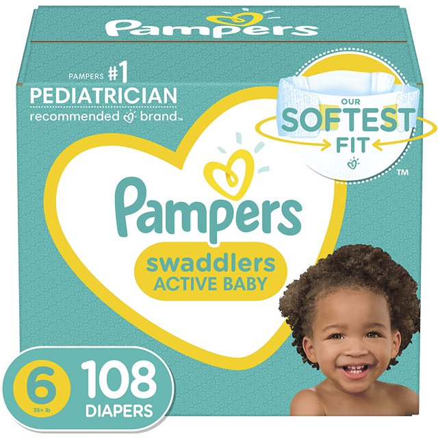 Pampers Swaddlers Size 6 Baby Diapers, 108 Count - ONE MONTH SUPPLY