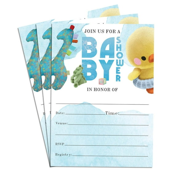 Baby Dino Duck 25 Sets Baby Shower Invitation Card Cute Blank Invites for Gender Reveal Party 4x6 in