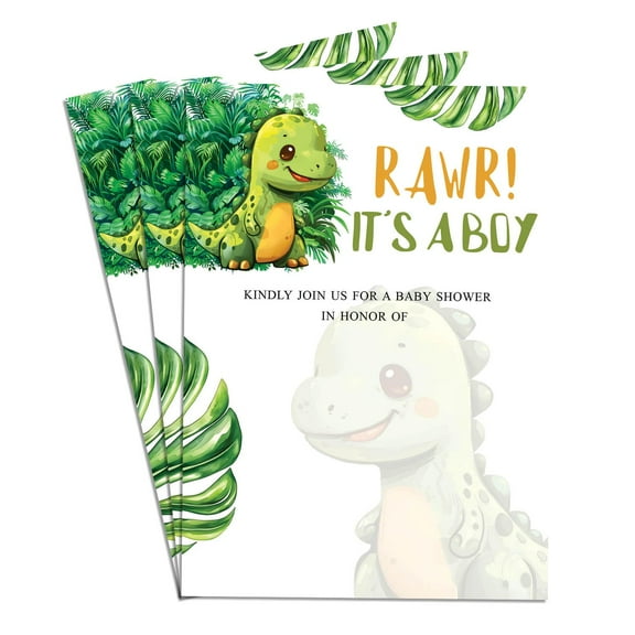 Baby Dino Rawr It's A Boy Elegant Baby Shower Invitations 40-Pack Cardtock Gender-Neutral Designs Perfect for Baby Boy Shower Theme 5x7 in