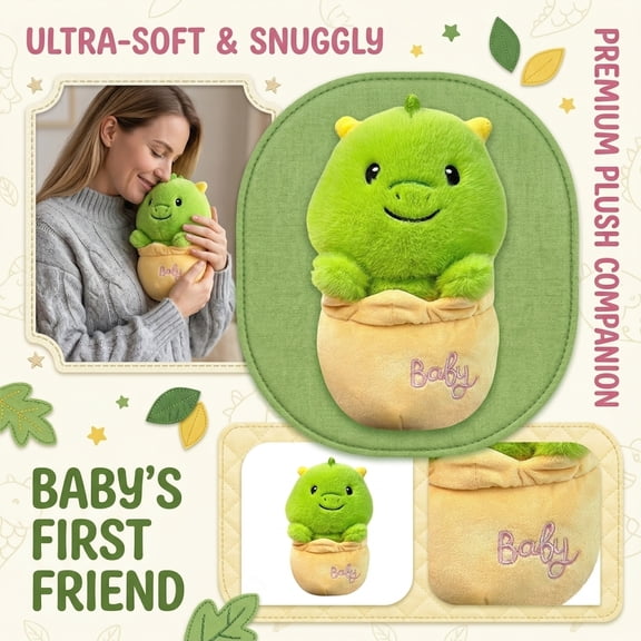 Baby Dinosaur First Friend Plush in Pouch, Ultra-Soft Snuggly Green Dino Stuffed Animal, Premium Newborn Companion for Nursery Decor and Gifts