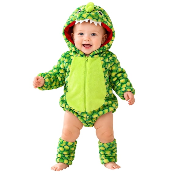 Baby Dinosaur Outfit Hooded Romper Long Sleeve Jumpsuit Cartoon Dino ...