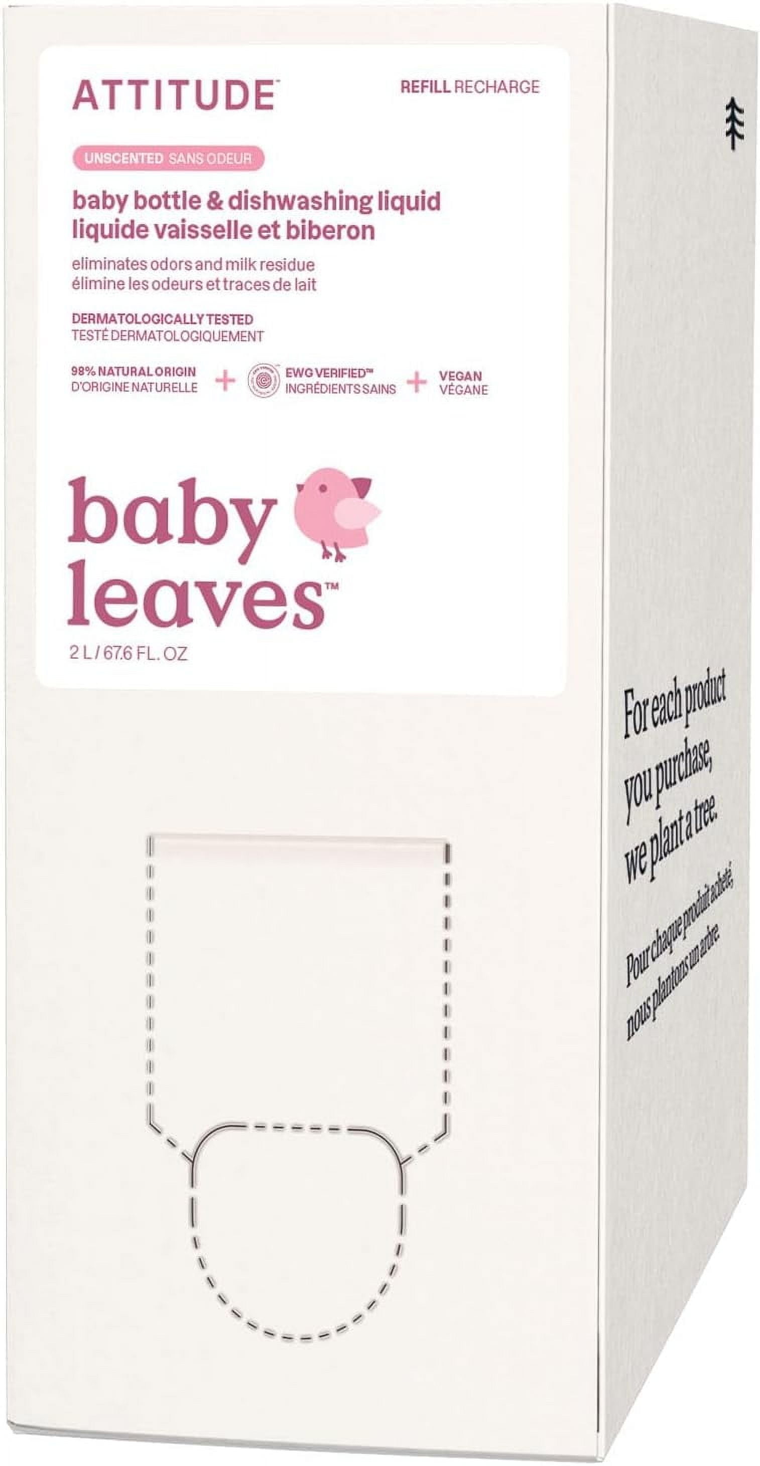 Baby Bottle & Dish Soap, EWG Verified Bottle Cleaner, Fragrance Free & Dye Free, Removes Milk Residue & Grease, Vegan, Bulk Refill, Unscented, 67.6 Fl Oz