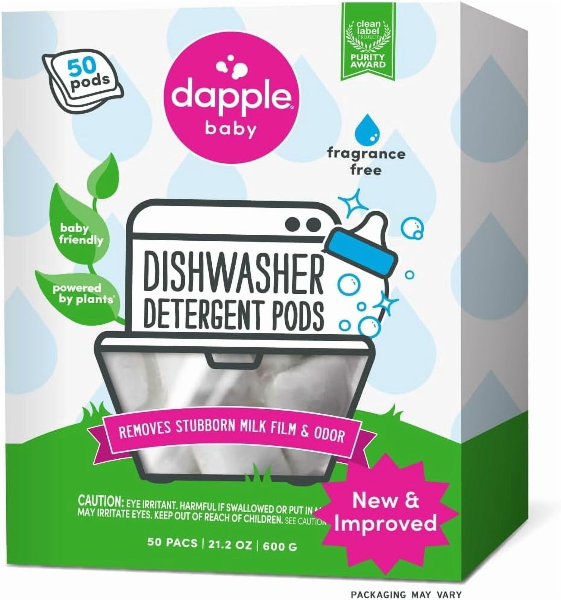 Baby Dishwasher Pacs, Hypoallergenic Dishwasher Pods Powered by Plants, Removes Milk Residue & Odor on Dishes, Baby Bottles & Kitchenware, Fragrance Free, 50 count