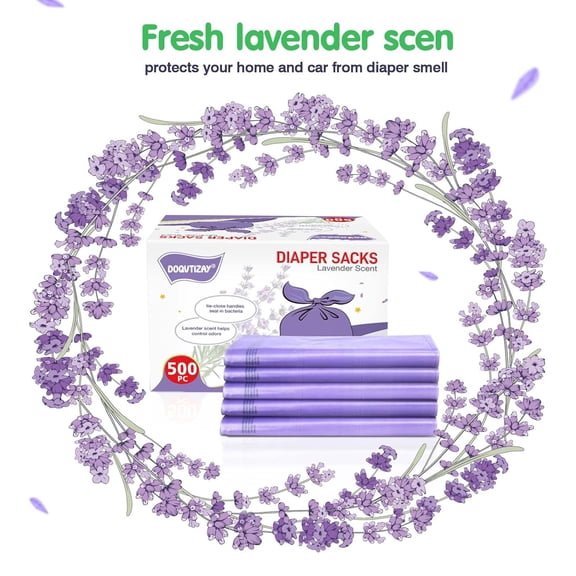 Baby Disposable Diaper Bags Easy-To-Tie Tabs Diaper Sacks with Lavender Scented Diaper Disposal or Pet Waste Bags (500 Count)