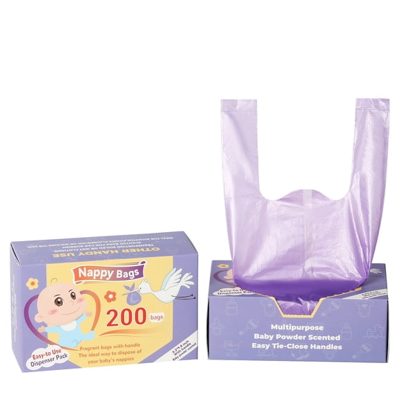 Baby Disposable Diaper Bags, Lavender Scented Easy-Tie Tab Diaper Sacks for Newborns and Toddlers, Backless Design with Leak-Proof Seal