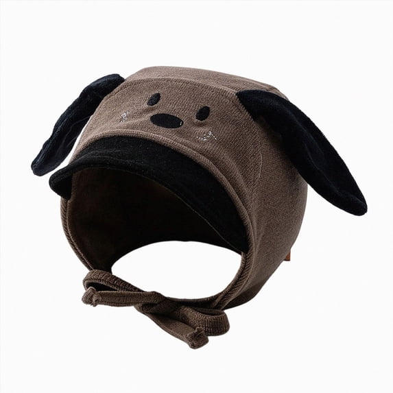 Baby Dog Face Knit Bonnet Hat with Floppy Ears,Winter Warm Earflap Cap with Chin Ties