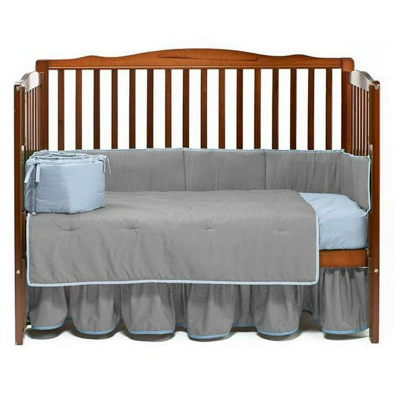 baby doll bedding solid two tone crib skirt/dust ruffle, grey/blue