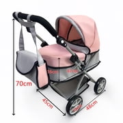 Baby Doll Convertible Pram Stroller for Kids, Adjustable Handle Foldable Buggy Carriage with Canopy and Storage Basket - Up to 22 inches Dolls