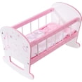 thumbnail image 1 of Baby Doll Crib Toy Wooden Play Rocking Cradle for Dolls | with Mattress Pillow & Blanket for 18” Doll, 1 of 5