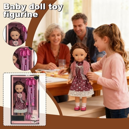 Baby Doll Figurine Set with Stroller Accessories - Lifelike Doll Toy for Kids Pretend Play, Gift Boxed Children's Dollhouse Toy for Girls Ages 3+
