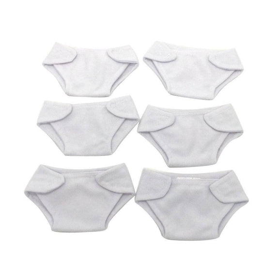 Baby Doll Toy 6 Pack Fabric Diapers, White