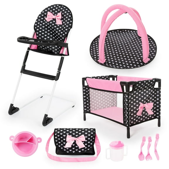 Baby Doll Travel Set W/ Bed, Highchair, Playground & Accessories, 9 Pieces
