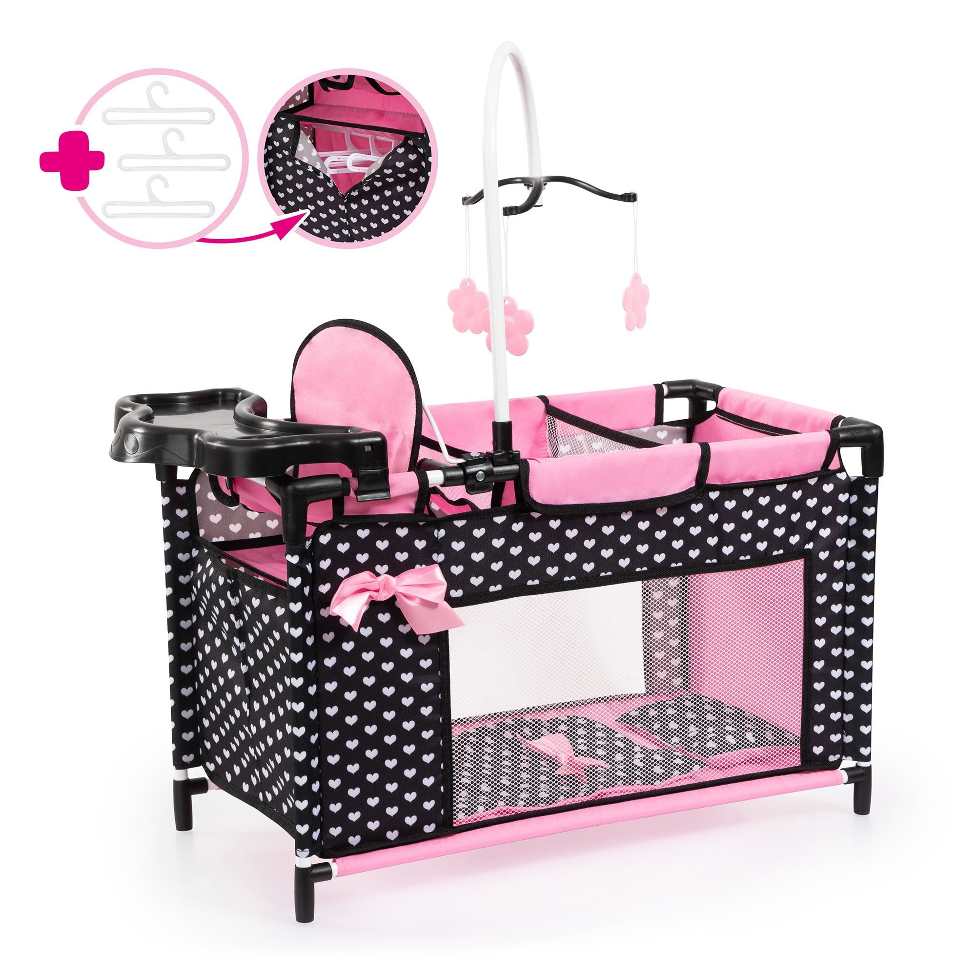 Infant Black And Pink Pack N Play Pack And Play Baby Doll Crib Set