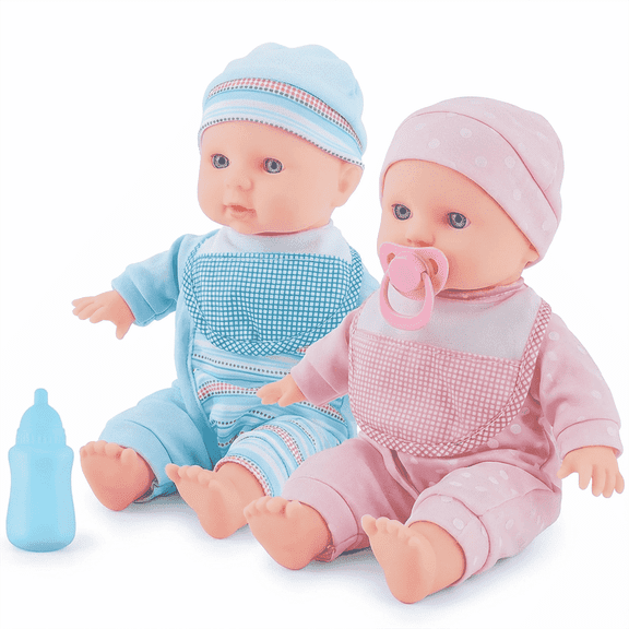 YCFUN 12 Inch Twin Baby Dolls Set, Soft Body Baby Doll with Clothes & Pacifier, Pretend Play Preschool Toys for Toddlers Kids