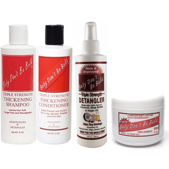 Baby Don't Be Bald Triple Strength Shampoo, Conditioner, Detangler, Scalp Nourishment Set