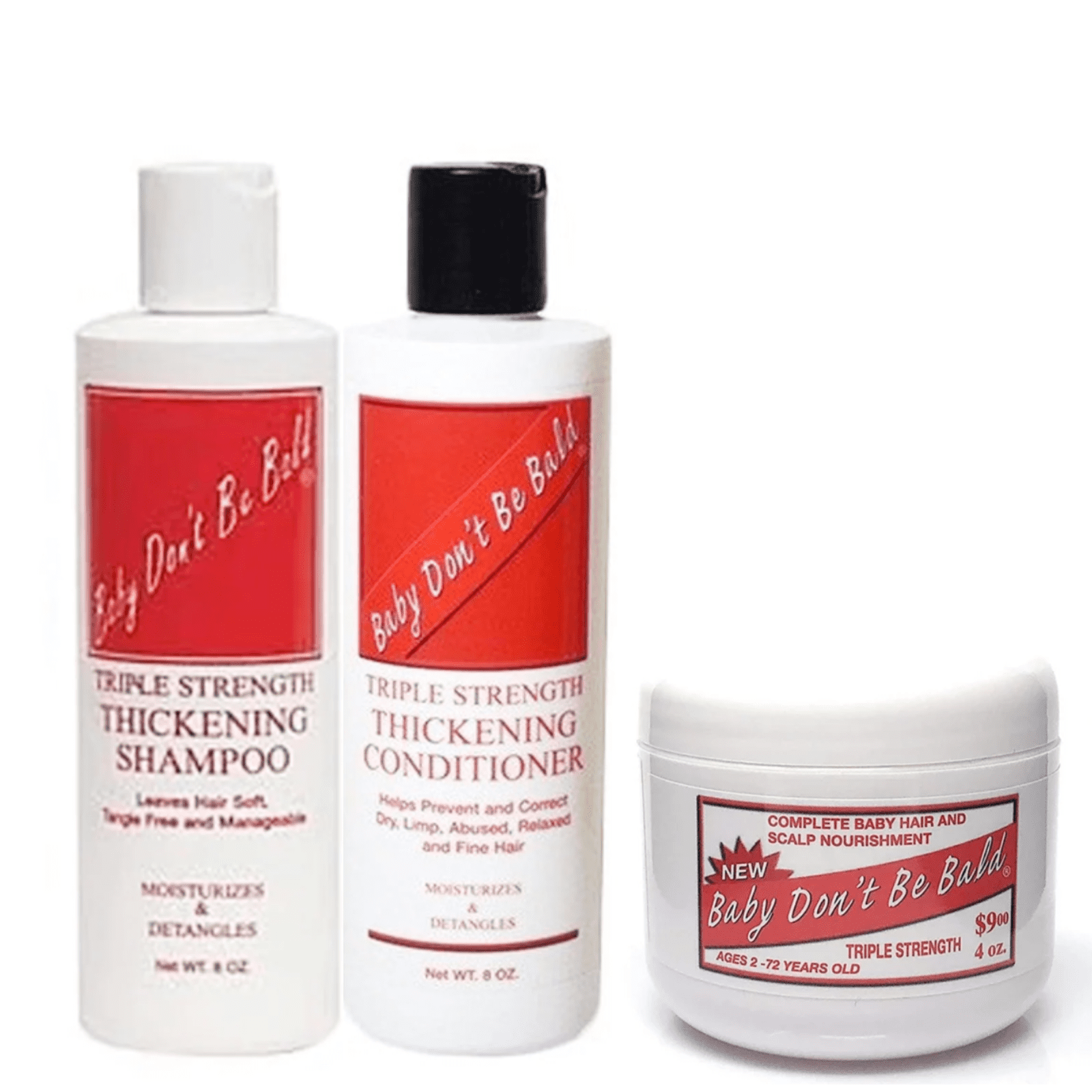 Baby Don't Be Bald Triple Strength Thickening Shampoo, Conditioner, Scalp Nourishment 4oz