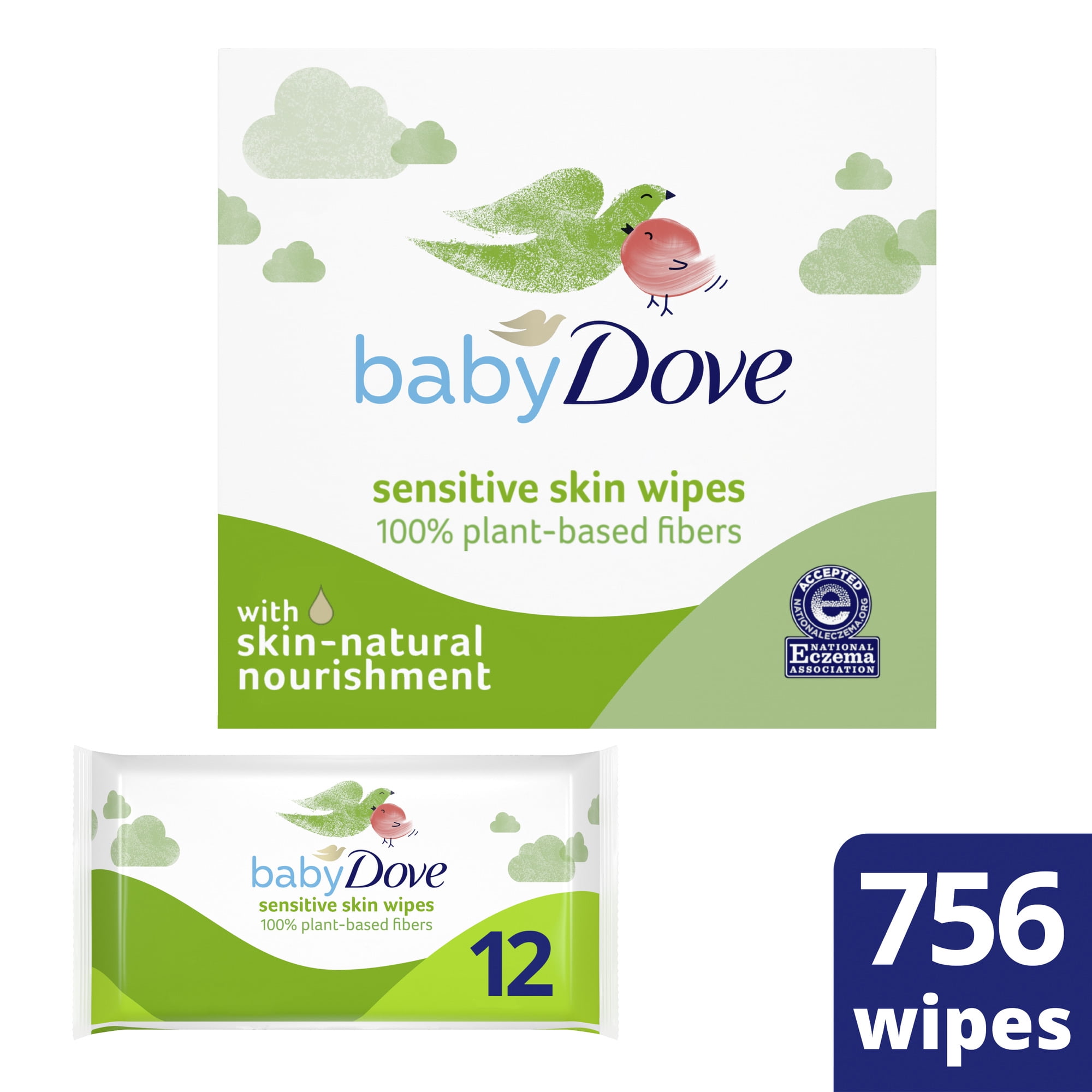 Baby Dove 100 PlantBased Fibers Wipes, Unscented, 12 Resealable Packs