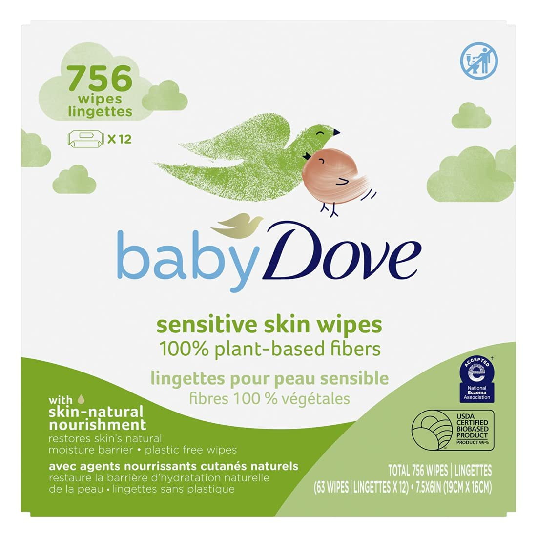 Baby Dove Baby Wipes for Sensitive Skin with 100 PlantBased Fibers