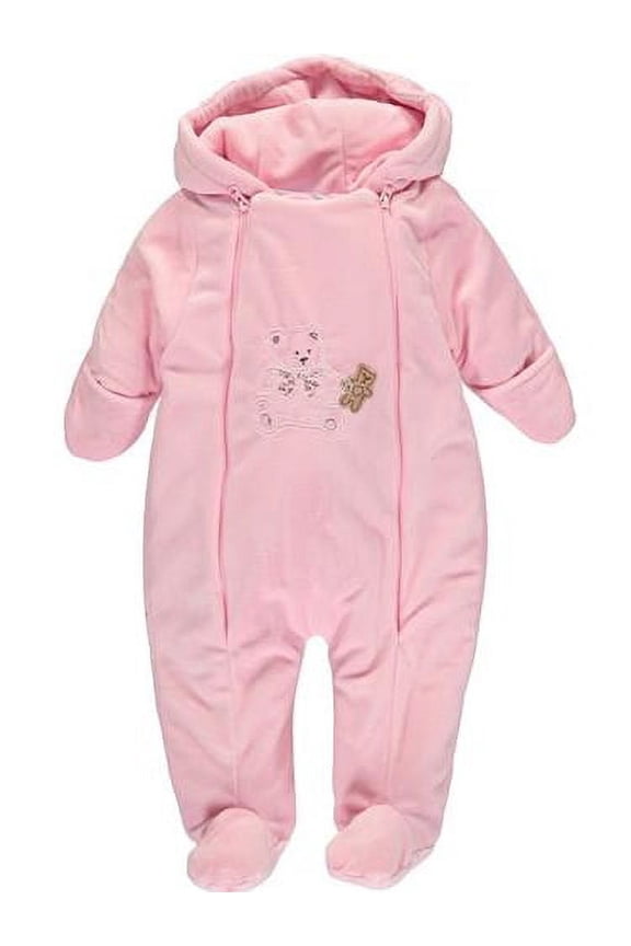 Girls 0-9 Months Bear Plush Pram Bodysuit (Light Pink 3-6 Months)
