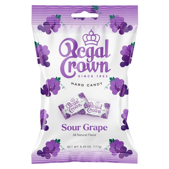 Regal Crown Sour Grape Candy | Traditional Sour Grapes Candy | Tart and Tangy Old Fashioned Sour Grape Hard Candy Brought To You By Iconic Candy | 6.25oz Peg Bag (1)