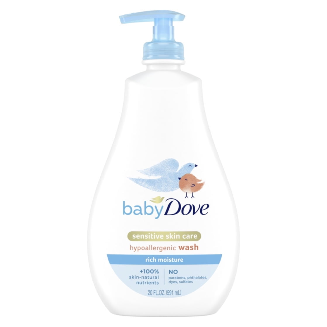 Baby Dove Sensitive Skin Care Hypoallergenic Liquid Body Wash with Pump, Rich Moisture, 20 oz