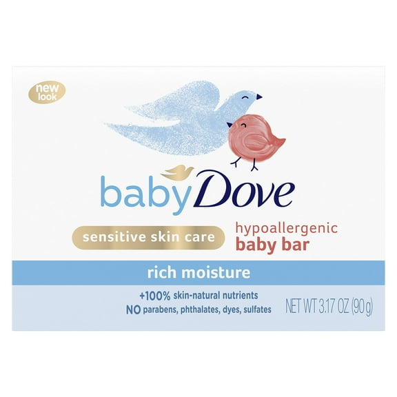 Baby Dove, Soap Bar Baby's Delicate Skin Rich Moisture, Skin Care Made With 14 Moisturizing Cream 3.17 oz Packaging May Vary, Hypoallergenic, 152.16 oz (Pack of 48)