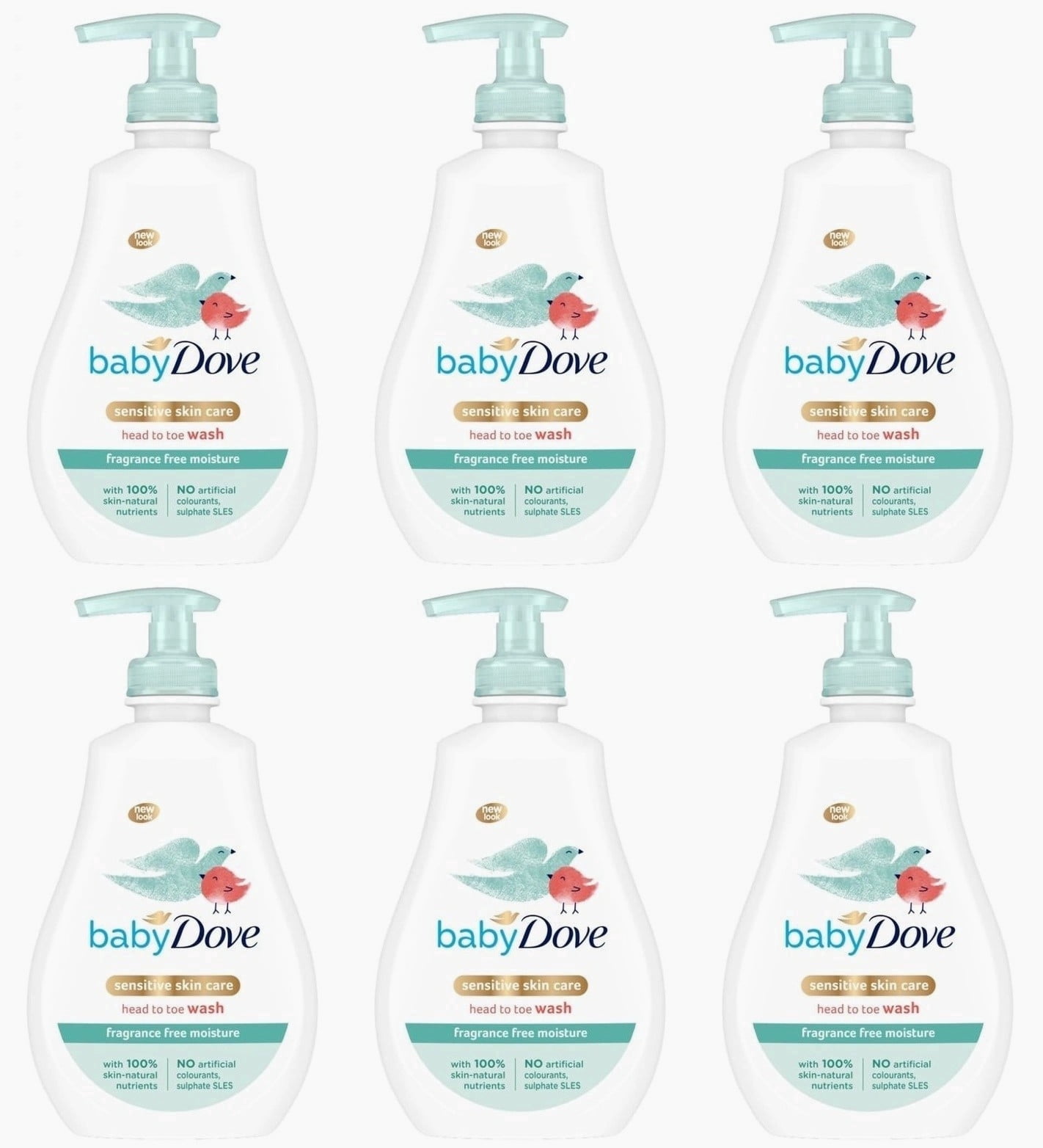 Baby Dove Tip to Toe Baby Wash Sensitive Skin Fragrance Free Hypoallergenic 6 PK 200 ml
