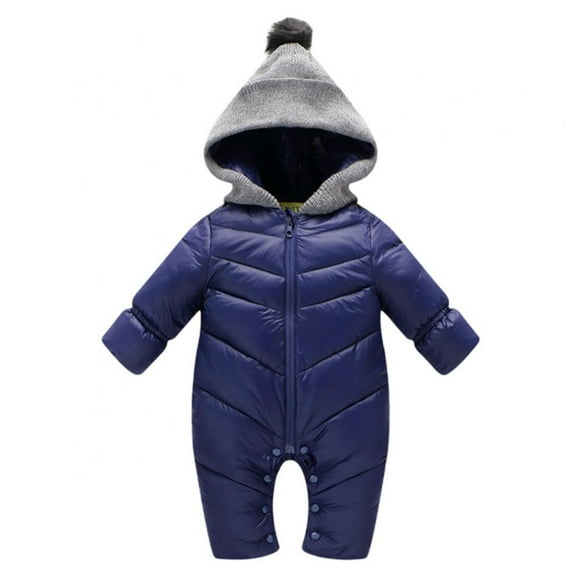 Baby Down Jacket Snow Zipped Jumpsuit Pompom Hooded Newborn Boys Girls Snowsuit
