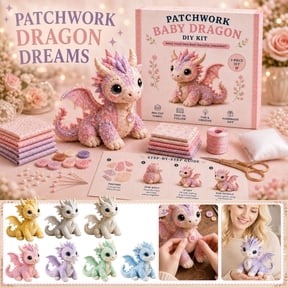 Baby Dragon DIY Patchwork Kit, Adorable Stuffed Dragon Patchwork Set, Hand Sewing Craft Kit for Crafters Home Decoration (Green)