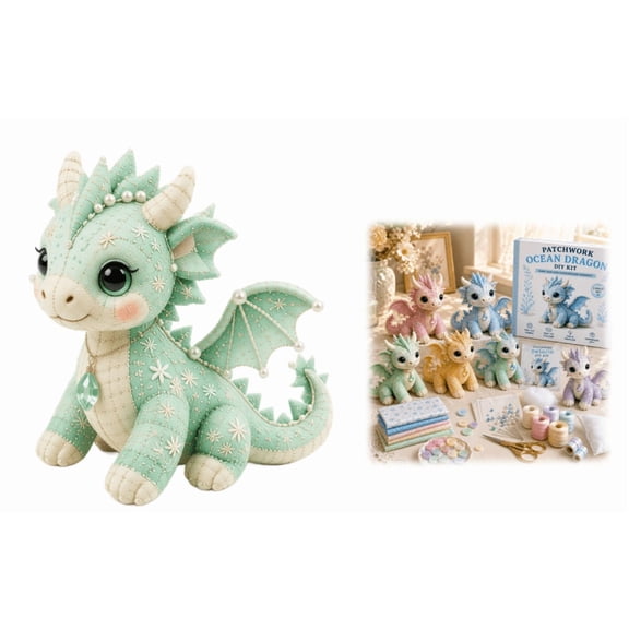 Baby Dragon DIY Patchwork Kit, Decorative Baby Dragon Patchwork Kit, Hand Sewing Project Set for Creative Gifting & Decor (Green)