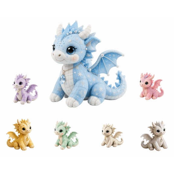 Baby Dragon DIY Patchwork Kit, Quilted Dragon Handmade Sewing Kit, Complete Fabric Craft Supplies for Creative Hobby Project (Blue)