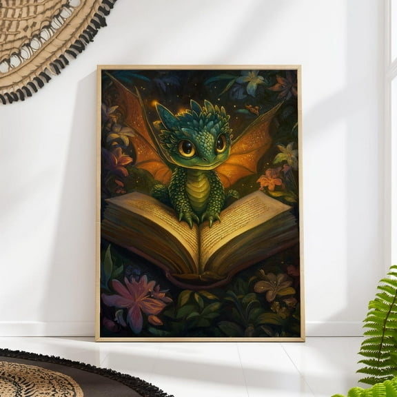 Baby Dragon Poster, Fantasy Book Art Print, Cute Nursery Decor Wall Art, Modern Wall Decor, 8x12 UNFRAMED