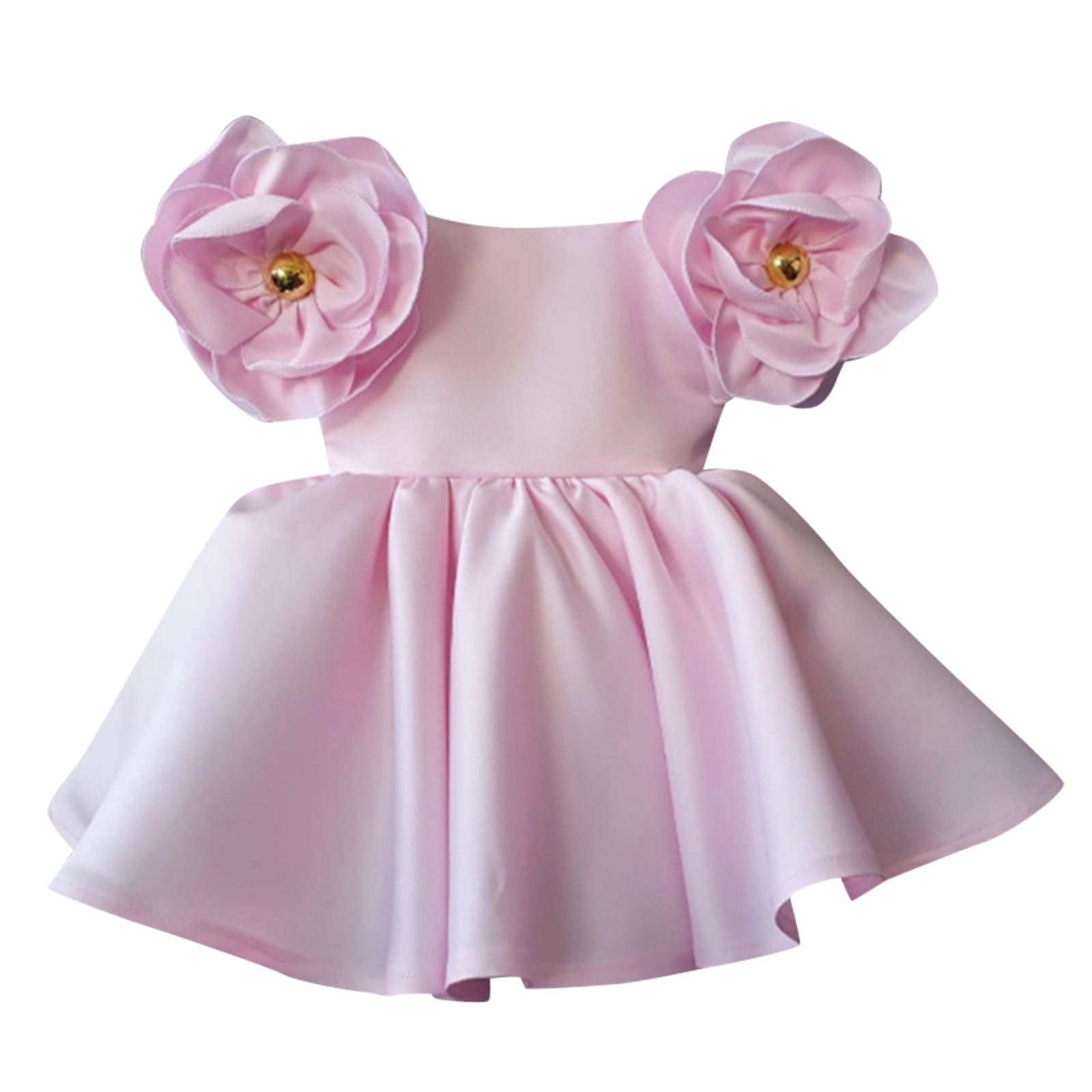 Baby Dreses Girls Birthday Dress Solid Flower Princess Pageant Dress ...